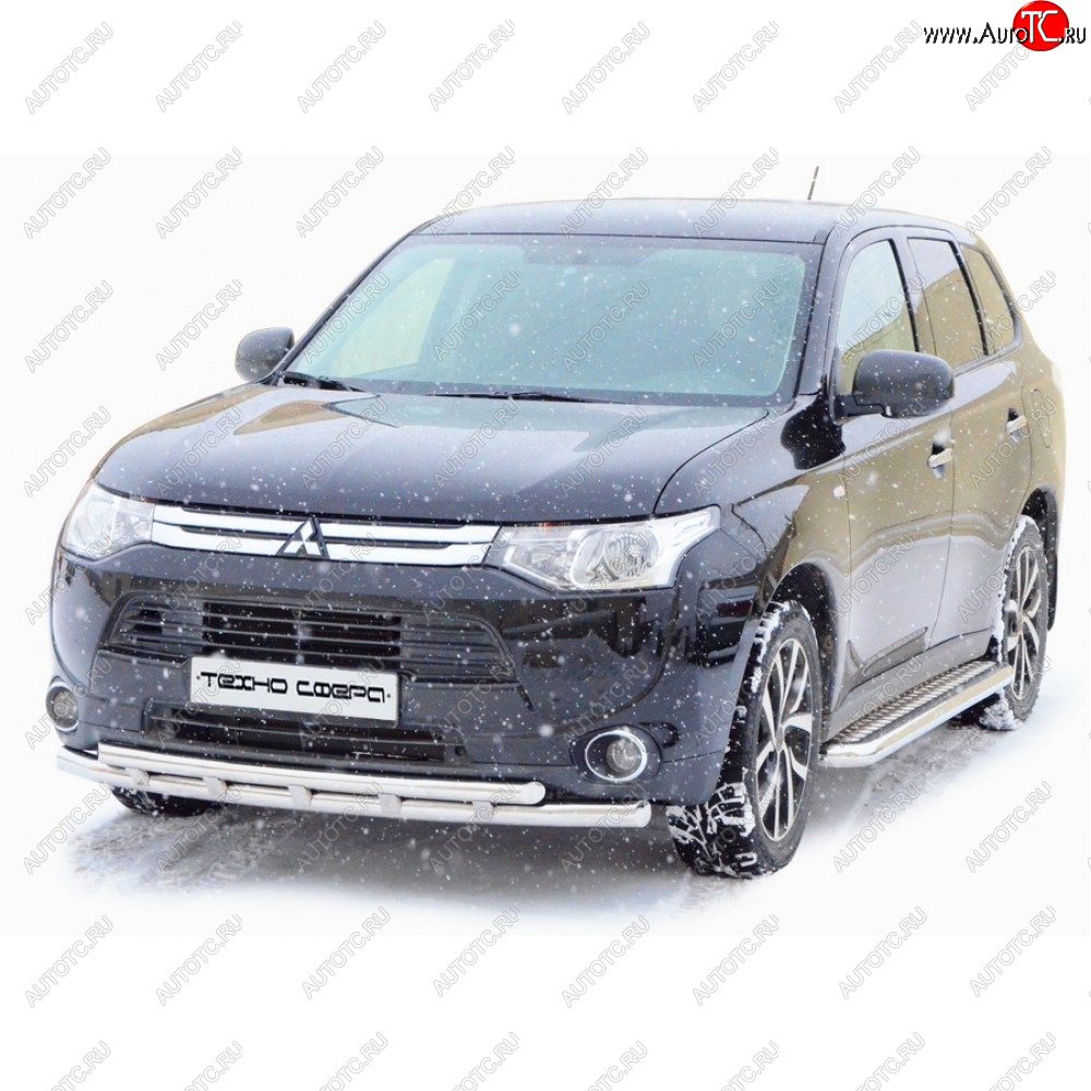 35 699 р. Защита переда труба двойная крашенная d63.5, Техно Сфера  Mitsubishi Outlander ( CU,  XL,  CW0W,  GF) (2003-2022) (CW)  дорестайлинг, дорестайлинг, рестайлинг, (CW)  рестайлинг, дорестайлинг, 1-ый рестайлинг, 2-ой рестайлинг, 3-ий рестайлинг (Черный глянец)  с доставкой в г. Йошкар-Ола