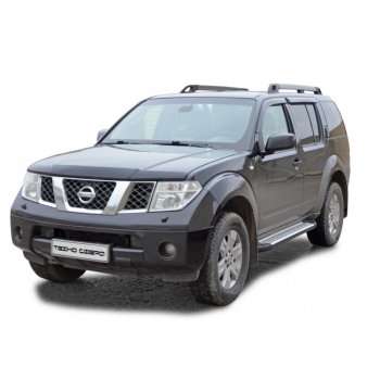 Пороги бумер алюминиевые с резинкой, Техно Сфера Nissan Pathfinder R51 рестайлинг (2009-2014)