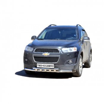 11 699 р. Защита переда труба двойная крашенная d63,5, Техно Сфера Chevrolet Captiva CN202S дорестайлинг (2018-2025) (Черный глянец)  с доставкой в г. Йошкар-Ола. Увеличить фотографию 1