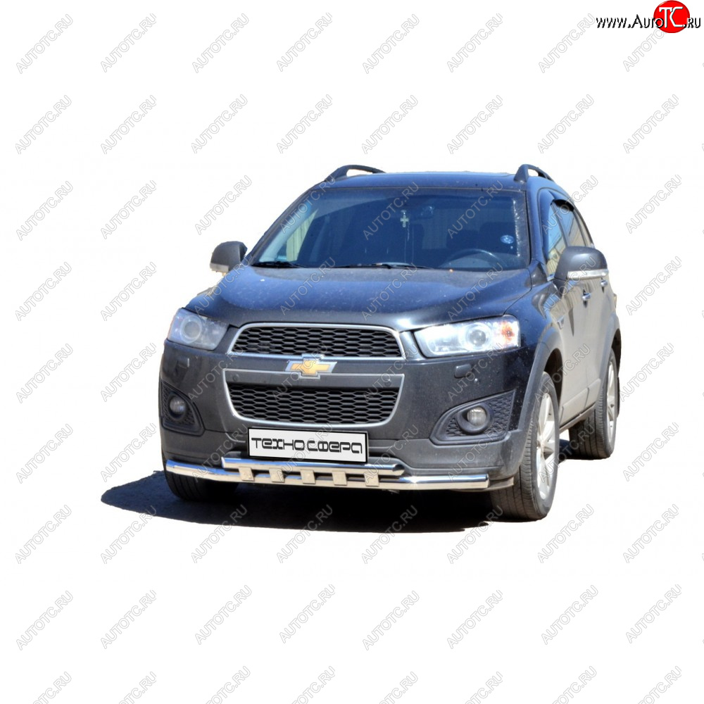 10 599 р. Защита переда труба двойная крашенная d63,5, Техно Сфера Chevrolet Captiva  дорестайлинг (2006-2011) (Черный глянец)  с доставкой в г. Йошкар-Ола