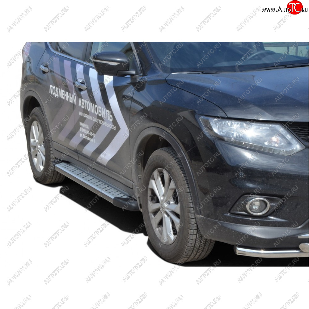 27 799 р. Пороги бумер алюминиевые с резинкой, Техно Сфера Nissan X-trail 3 T32 рестайлинг (2017-2022) (Черный глянец)  с доставкой в г. Йошкар-Ола