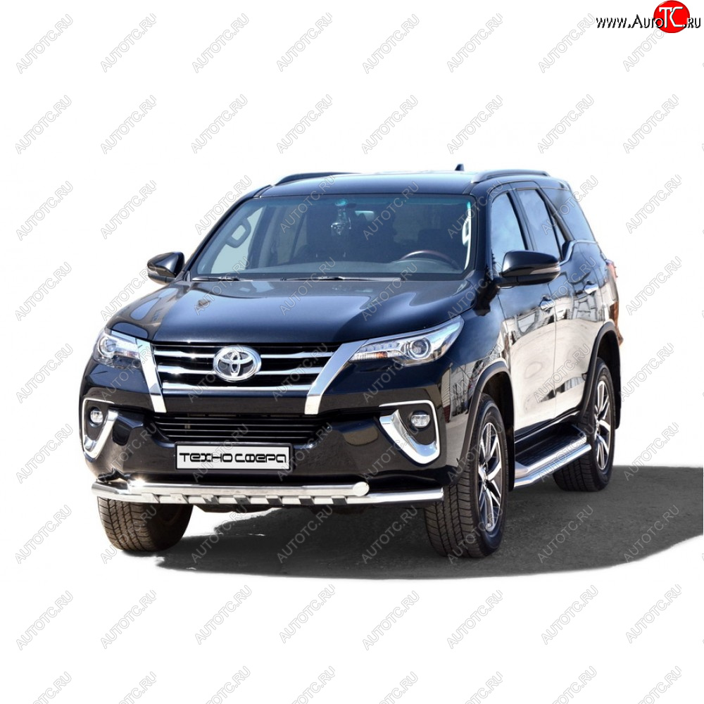 12 699 р. Защита переда труба двойная крашенная d63,5, Техно Сфера  Toyota Fortuner ( AN50/AN60,  AN160) (2004-2025) дорестайлинг, 1-ый рестайлинг, 2-ой рестайлинг, дорестайлинг, рестайлинг (Черный глянец)  с доставкой в г. Йошкар-Ола