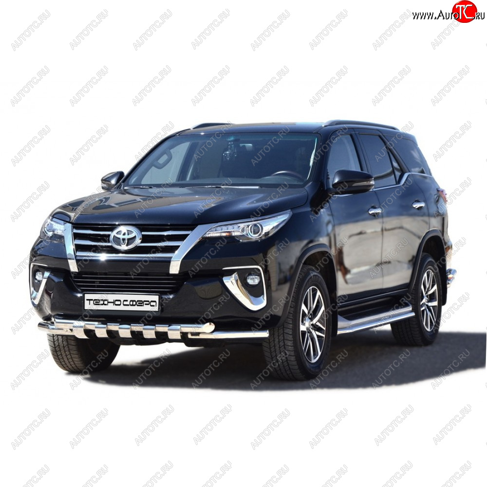 12 399 р. Защита переда труба двойная люкс крашенная d63.5, Техно Сфера Toyota Fortuner AN160 дорестайлинг (2015-2020) (Черный матовый)  с доставкой в г. Йошкар-Ола