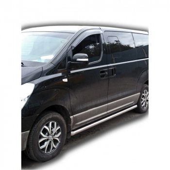 10 899 р. Защита порогов труба крашенная d63,5, Техно Сфера  Hyundai Starex/Grand Starex/H1  TQ (2007-2022) дорестайлинг, рестайлинг, 2-ой рестайлинг (Черный матовый)  с доставкой в г. Йошкар-Ола. Увеличить фотографию 1