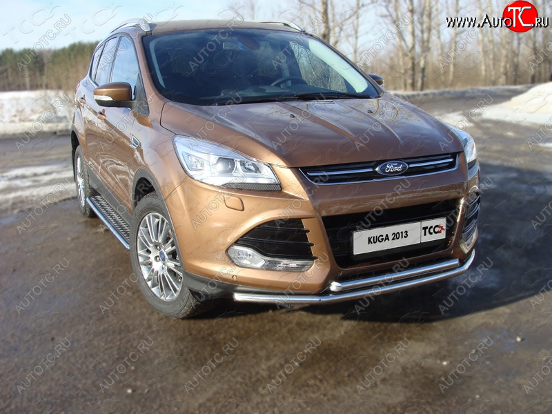 12 849 р. Защита передняя двойная d42,4*42,4 мм ТСС Тюнинг Ford Kuga 2 дорестайлинг (2013-2016) (нержавейка)  с доставкой в г. Йошкар-Ола