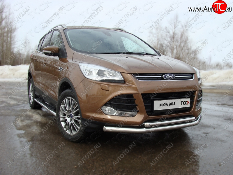 1 000 000 р. Защита передняя двойная d42,4*42,4 мм ТСС Тюнинг Ford Kuga 2 дорестайлинг (2013-2016) (нержавейка)  с доставкой в г. Йошкар-Ола