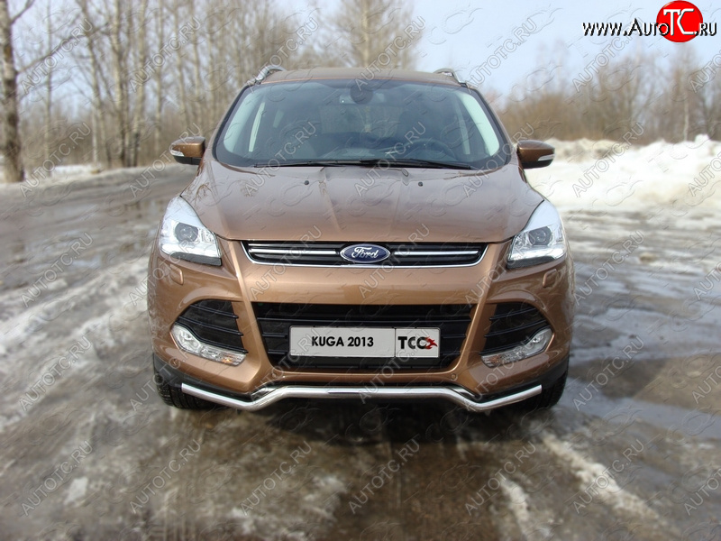 10 949 р. Защита переднего бампера нижняя d42,4 мм ТСС Тюнинг  Ford Kuga  2 (2013-2016) дорестайлинг (нержавейка)  с доставкой в г. Йошкар-Ола