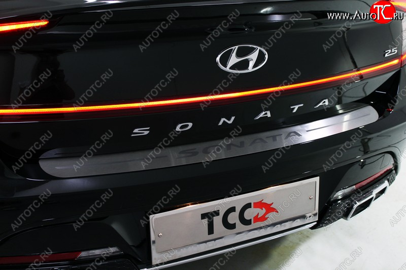 3 299 р. Накладка на задний бампер ТСС Тюнинг  Hyundai Solaris  HCR (2020-2022) седан рестайлинг (Лист шлифованный, надпись Hyundai)  с доставкой в г. Йошкар-Ола