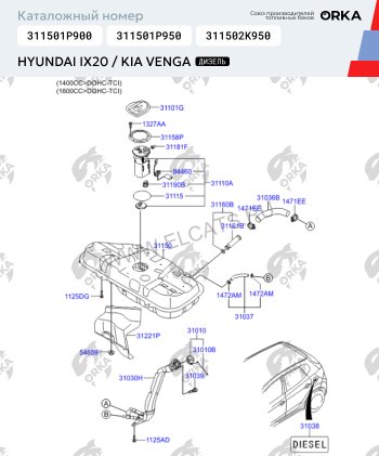 10 849 р. Топливный бак сталь (антикоррозия) Hyundai i20 PB хэтчбэк рестайлинг (2012-2015)  с доставкой в г. Йошкар-Ола. Увеличить фотографию 11