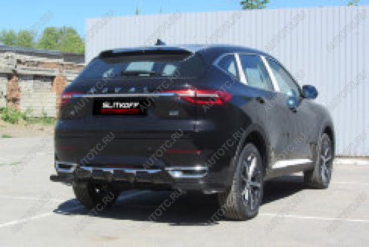 6 649 р. Защита заднего бампера уголки d57 Slitkoff Haval F7  дорестайлинг (2018-2022) (нержавейка с полимерным покрытием в цвет черный)  с доставкой в г. Йошкар-Ола