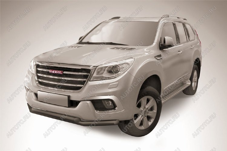 14 499 р. Защита переднего бампера d57+d57 двойная Slitkoff Haval H9 1-ый рестайлинг (2017-2019) (нержавейка с полимерным покрытием в цвет черный)  с доставкой в г. Йошкар-Ола