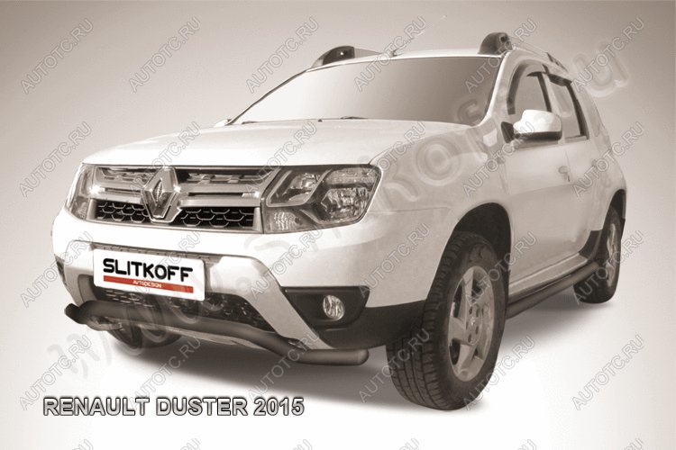 11 499 р. Защита переднего бампера (нержавейка, волна 57) Slitkoff  Renault Duster  HS (2015-2021) рестайлинг (с окраской в черный цвет)  с доставкой в г. Йошкар-Ола