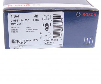 3 089 р. Колодки тормозные передние R17 (4шт.) BOSCH Nissan Navara 2 D40 дорестайлинг (2004-2010)  с доставкой в г. Йошкар-Ола. Увеличить фотографию 4