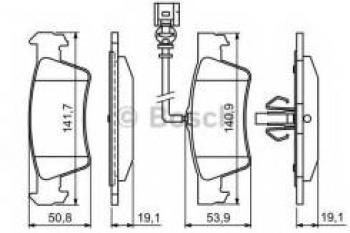 4 199 р. Колодки тормозные задние с датчиком (4шт.) BOSCH Volkswagen Transporter T5 рестайлинг (2009-2015)  с доставкой в г. Йошкар-Ола. Увеличить фотографию 1