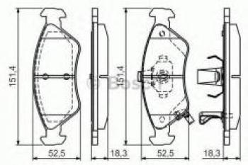 Колодки тормозные передние (4шт.) BOSCH KIA Clarus K9A седан дорестайлинг (1996-1998)