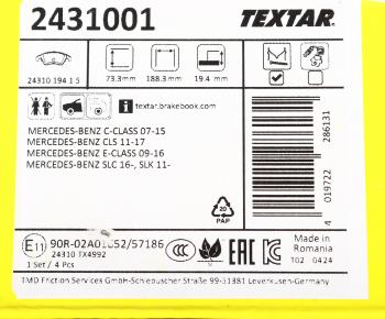 6 999 р. Колодки тормозные передние (4шт.) TEXTAR Mercedes-Benz C-Class W204 дорестайлинг седан (2007-2011)  с доставкой в г. Йошкар-Ола. Увеличить фотографию 5