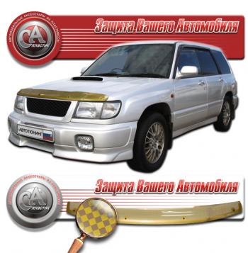 2 099 р. Дефлектор капота CA-Plastiс  Subaru Forester  SF (1997-2000) дорестайлинг (серия Шелкография золото)  с доставкой в г. Йошкар-Ола. Увеличить фотографию 2