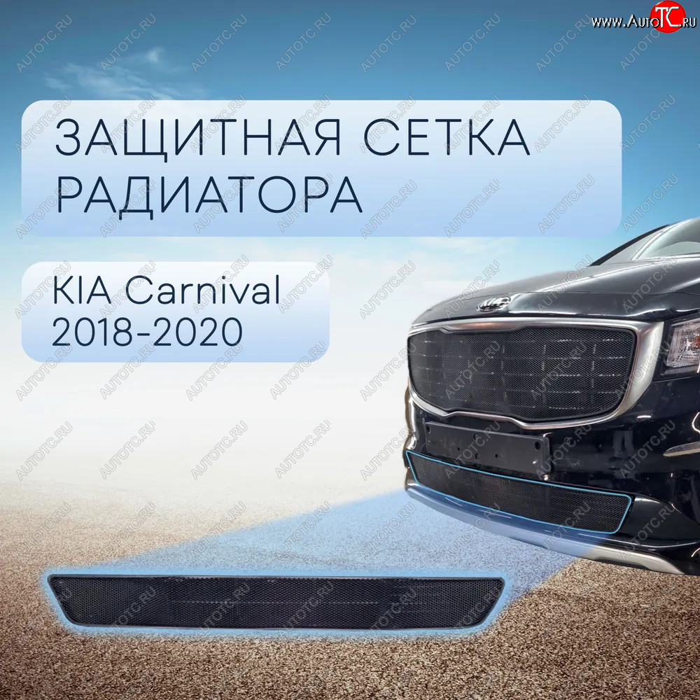 3 399 р. Защитная сетка в бампер (низ, ячейка 3х7 мм) Alfeco Стандарт  KIA Carnival  YP (2018-2020) минивэн рестайлинг (Чёрная)  с доставкой в г. Йошкар-Ола