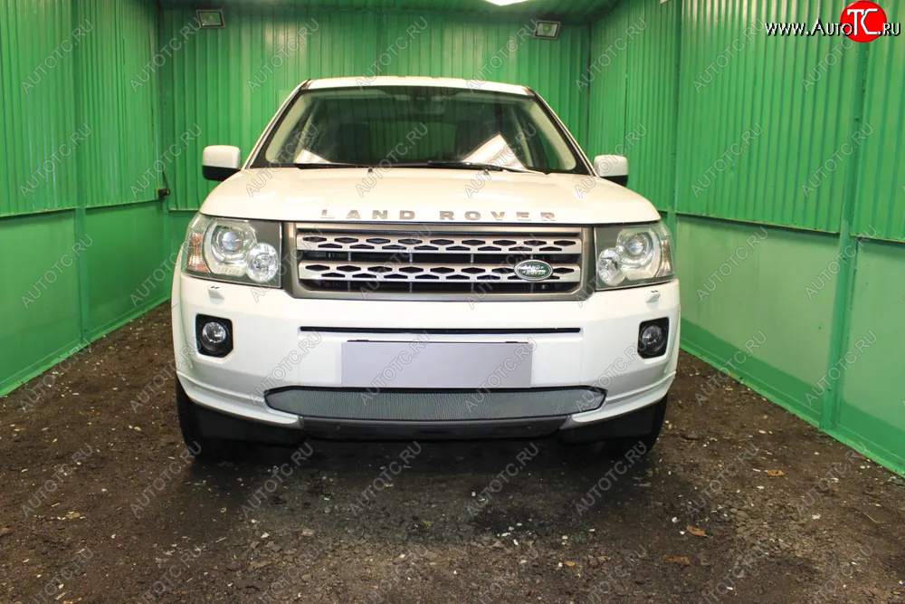 3 999 р. Защитная сетка в бампер (низ, ячейка 3х7 мм) Alfeco Стандарт  Land Rover Freelander  L359 (2010-2012) 1-ый рестайлинг (Хром)  с доставкой в г. Йошкар-Ола