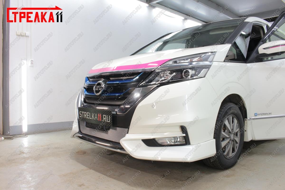 2 899 р. Защита радиатора (верх) Стрелка11 Стандарт  Nissan Serena  C27 (2016-2019) минивэн дорестайлинг (хром)  с доставкой в г. Йошкар-Ола