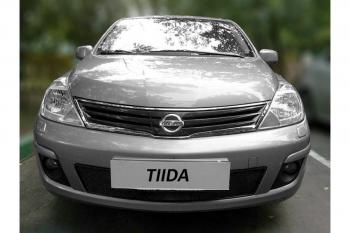 2 999 р. Защита радиатора Стрелка11 Стандарт  Nissan Tiida  1 хэтчбек (2010-2014) C11 рестайлинг (черная)  с доставкой в г. Йошкар-Ола. Увеличить фотографию 1