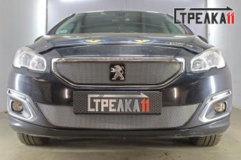 3 799 р. Защита радиатора (верх) Стрелка11 Стандарт  Peugeot 408 (2015-2022) рестайлинг (хром)  с доставкой в г. Йошкар-Ола. Увеличить фотографию 2