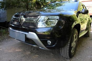 2 559 р. Защита радиатора (верх) Стрелка11 Стандарт Renault Duster HS рестайлинг (2015-2021) (черная)  с доставкой в г. Йошкар-Ола. Увеличить фотографию 2