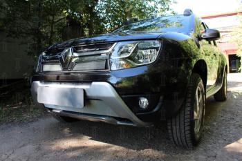 3 199 р. Защита радиатора (верх) Стрелка11 Стандарт  Renault Duster  HS (2015-2021) рестайлинг (хром)  с доставкой в г. Йошкар-Ола. Увеличить фотографию 2