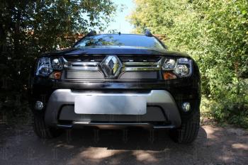 3 199 р. Защита радиатора (верх) Стрелка11 Стандарт  Renault Duster  HS (2015-2021) рестайлинг (хром)  с доставкой в г. Йошкар-Ола. Увеличить фотографию 3