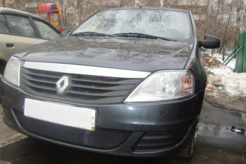 3 399 р. Защита радиатора Стрелка11 Стандарт Renault Logan 1 рестайлинг (2010-2016) (черная)  с доставкой в г. Йошкар-Ола. Увеличить фотографию 2