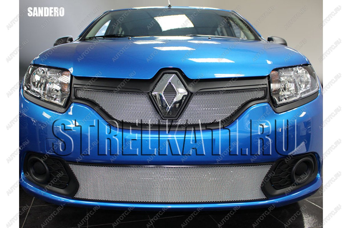 3 779 р. Защита радиатора (низ) Стрелка11 Стандарт Renault Sandero (B8) дорестайлинг (2014-2018) (хром)  с доставкой в г. Йошкар-Ола