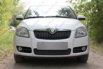 2 799 р. Защита радиатора Стрелка11 Стандарт Skoda Fabia Mk2 универсал дорестайлинг (2007-2010) (черная)  с доставкой в г. Йошкар-Ола. Увеличить фотографию 1