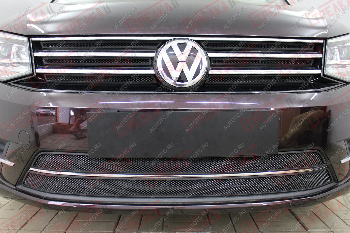 4 949 р. Защита радиатора (верх 6 частей) Стрелка11 Стандарт Volkswagen Caddy 2K рестайлинг (2015-2020) (черная)  с доставкой в г. Йошкар-Ола