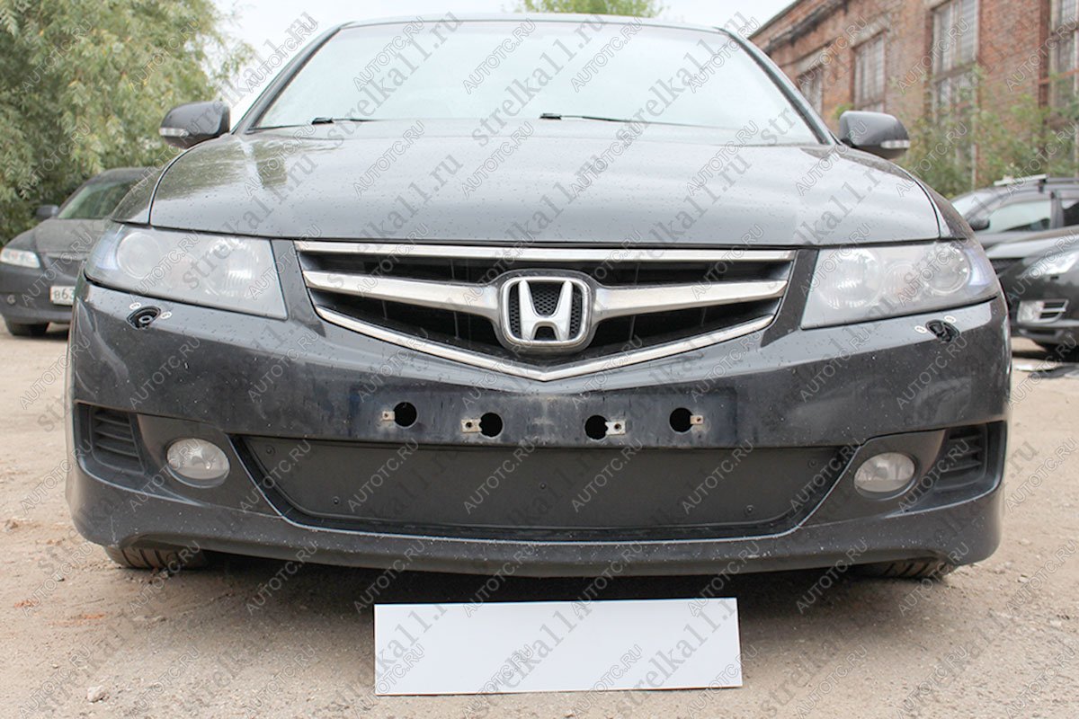 969 р. Зимняя заглушка решетки радиатора Стрелка11  Honda Accord  CM (2006-2008) универсал рестайлинг (черная)  с доставкой в г. Йошкар-Ола