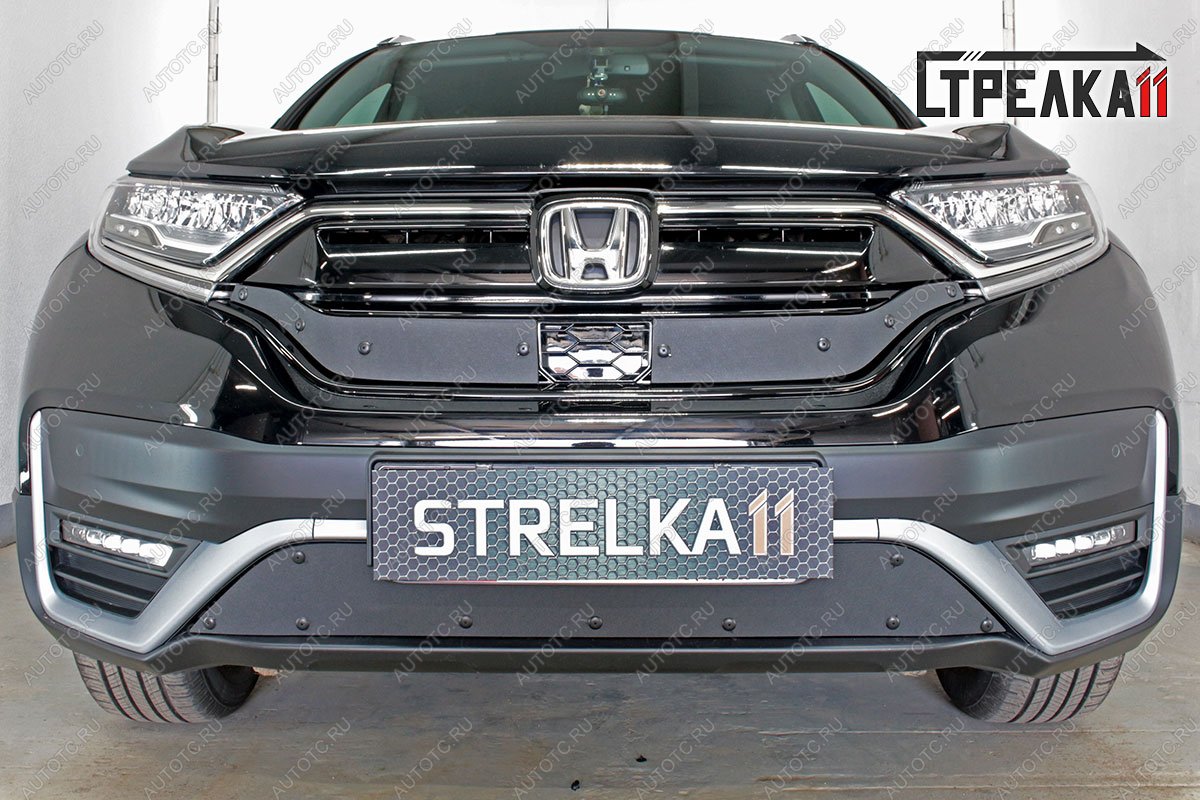 1 459 р. Зимняя заглушка решетки радиатора (верх 2 части) Стрелка11 Honda CR-V RW,RT рестайлинг (2019-2022) (черная)  с доставкой в г. Йошкар-Ола