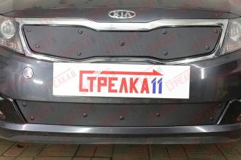 969 р. Зимняя заглушка решетки радиатора (верх) Стрелка11  KIA Optima  3 TF (2010-2013) дорестайлинг седан (черная)  с доставкой в г. Йошкар-Ола. Увеличить фотографию 1