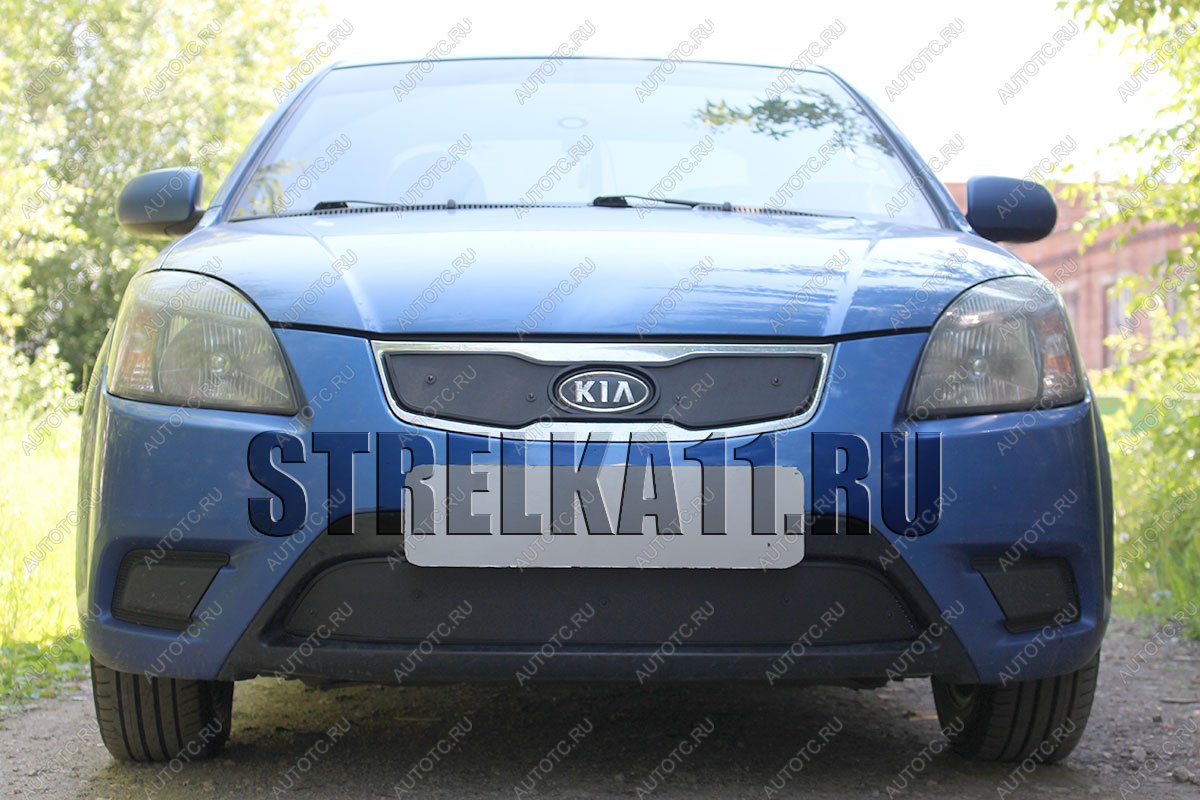 969 р. Зимняя заглушка решетки радиатора (верх) Стрелка11  KIA Rio  2 JB (2009-2011) рестайлинг седан, рестайлинг, хэтчбэк 5 дв. (черная)  с доставкой в г. Йошкар-Ола