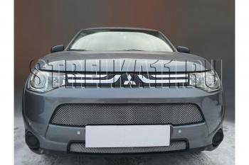 969 р. Зимняя заглушка решетки радиатора (верх) Стрелка11  Mitsubishi Outlander  GF (2012-2016) дорестайлинг, 1-ый рестайлинг (черная)  с доставкой в г. Йошкар-Ола. Увеличить фотографию 2