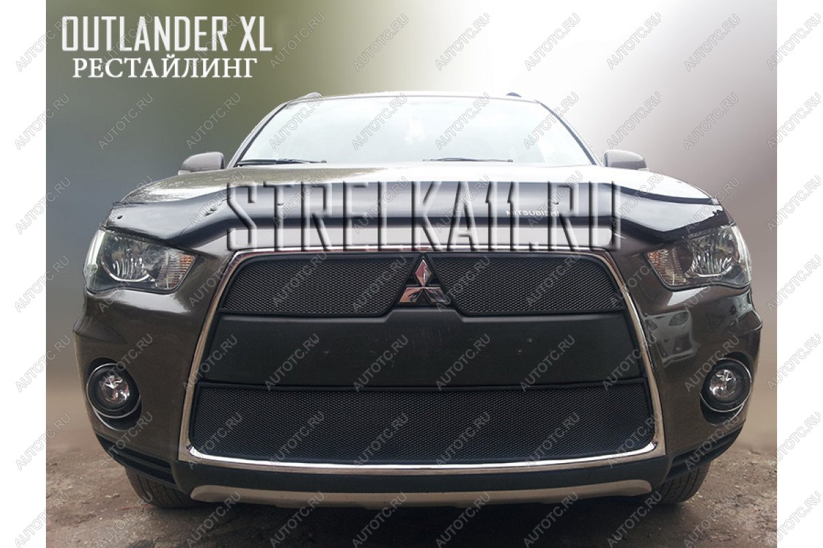 799 р. Зимняя заглушка решетки радиатора (верх) Стрелка11  Mitsubishi Outlander  XL (2010-2013) (CW)  рестайлинг (черная)  с доставкой в г. Йошкар-Ола