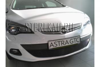 969 р. Зимняя заглушка решетки радиатора Стрелка11  Opel Astra  J GTC (2011-2018) (черная)  с доставкой в г. Йошкар-Ола. Увеличить фотографию 2