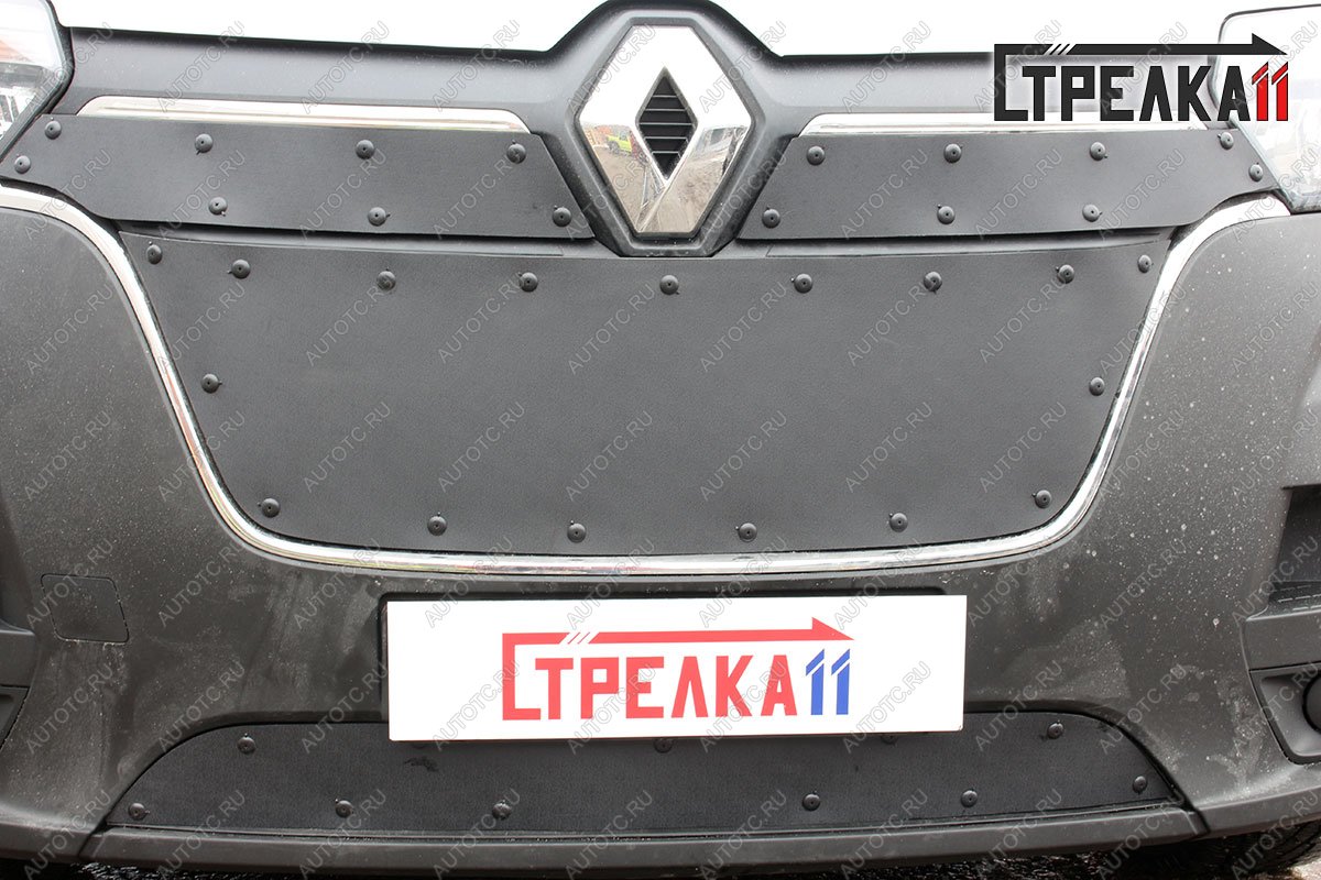 969 р. Зимняя заглушка решетки радиатора (верх, 2 части) Стрелка11  Renault Master  FV,JV (2019-2025) фургон 2-ой рестайлинг (черная)  с доставкой в г. Йошкар-Ола