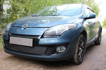 969 р. Зимняя заглушка решетки радиатора (низ) Стрелка11  Renault Megane  купе 3 дв. (2012-2014) 1-ый рестайлинг (черная)  с доставкой в г. Йошкар-Ола. Увеличить фотографию 2