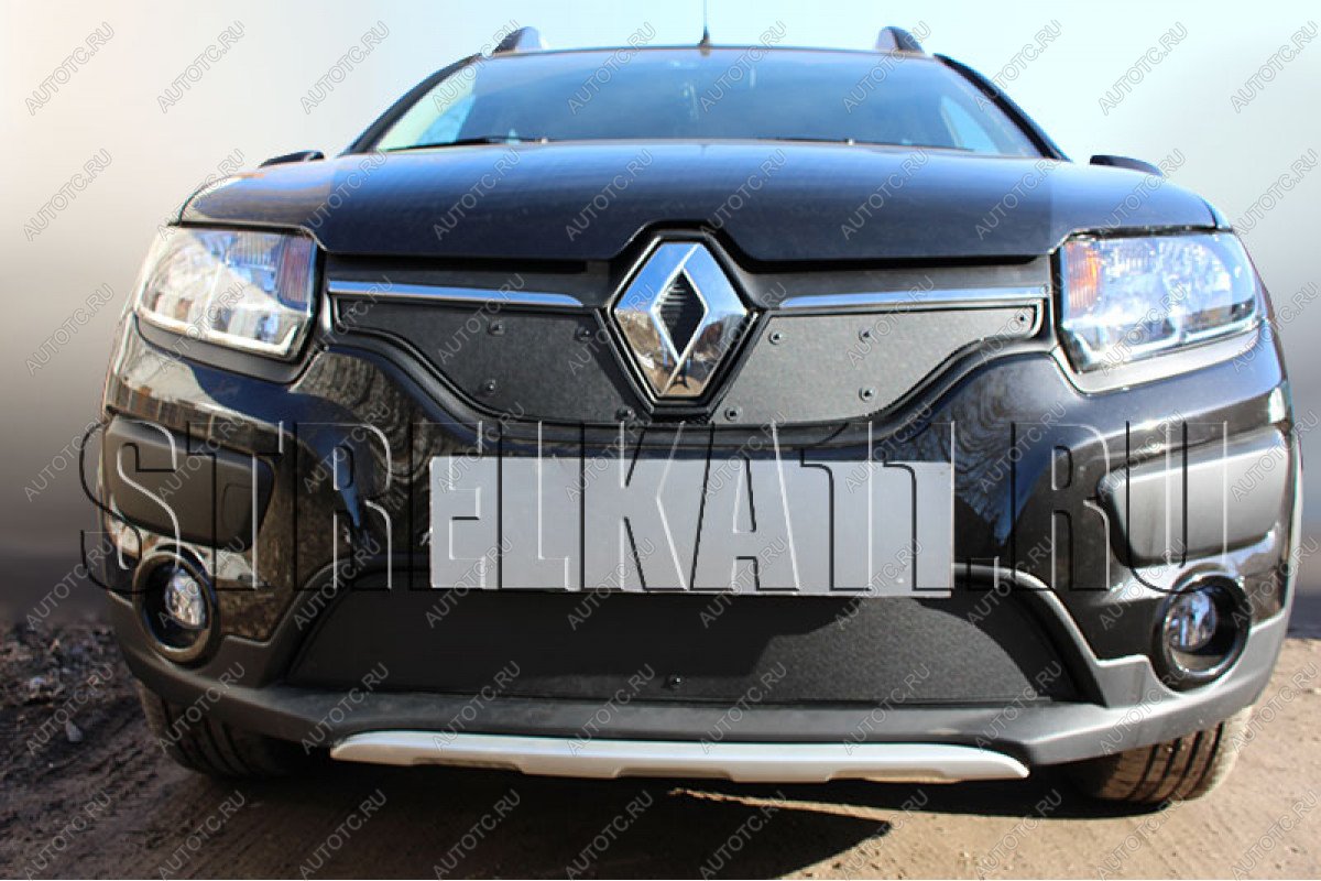 969 р. Зимняя заглушка решетки радиатора (низ) Стрелка11  Renault Sandero Stepway  (B8) (2014-2018) дорестайлинг (черная)  с доставкой в г. Йошкар-Ола