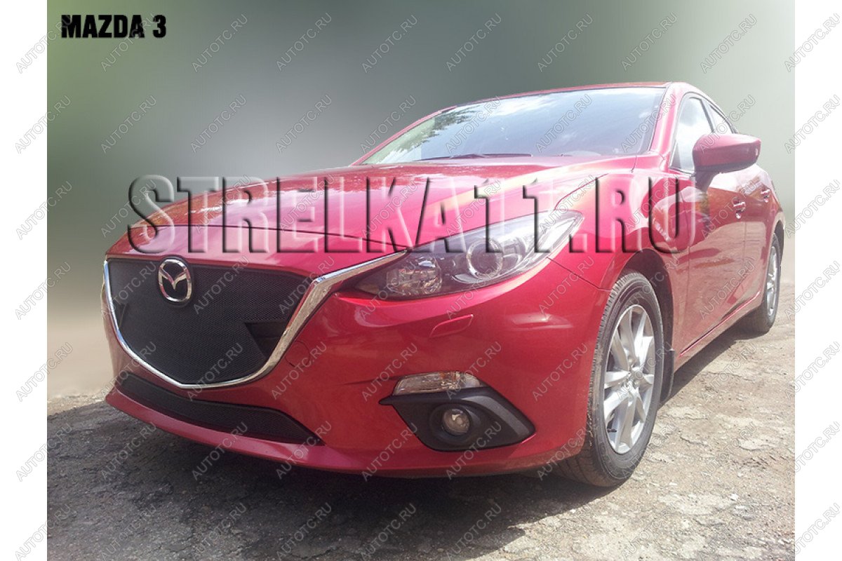 799 р. Зимняя заглушка решетки радиатора (верх) Премиум Стрелка11  Mazda 3/Axela  BM (2013-2016) дорестайлинг седан, дорестайлинг, хэтчбэк (черная)  с доставкой в г. Йошкар-Ола