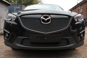 799 р. Зимняя заглушка решетки радиатора (с парктроником) PREMIUM Стрелка11  Mazda CX-5  KE (2011-2014) дорестайлинг (черная)  с доставкой в г. Йошкар-Ола. Увеличить фотографию 2