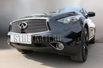 7 199 р. Защита радиатора (верх с вырезом под камеру) Стрелка11 Премиум INFINITI FX37 S51 рестайлинг (2011-2013) (черная)  с доставкой в г. Йошкар-Ола. Увеличить фотографию 2