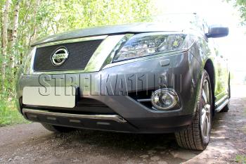 8 649 р. Защита радиатора (низ 2 части) Стрелка11 PREMIUM Nissan Pathfinder R52 дорестайлинг (2012-2017) (черная)  с доставкой в г. Йошкар-Ола. Увеличить фотографию 2