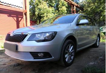 4 649 р. Защита радиатора Стрелка11 PREMIUM  Skoda Superb ( (B6) 3T,  B6 (3T5)) (2013-2015) лифтбэк рестайлинг, универсал рестайлинг (хром)  с доставкой в г. Йошкар-Ола. Увеличить фотографию 2