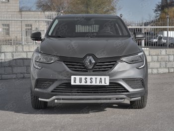 Защита переднего бампера (2 трубы Ø42 мм, нержавейка) SLITKOFF Renault (Рено) Arkana (Аркана) (2019-2025)