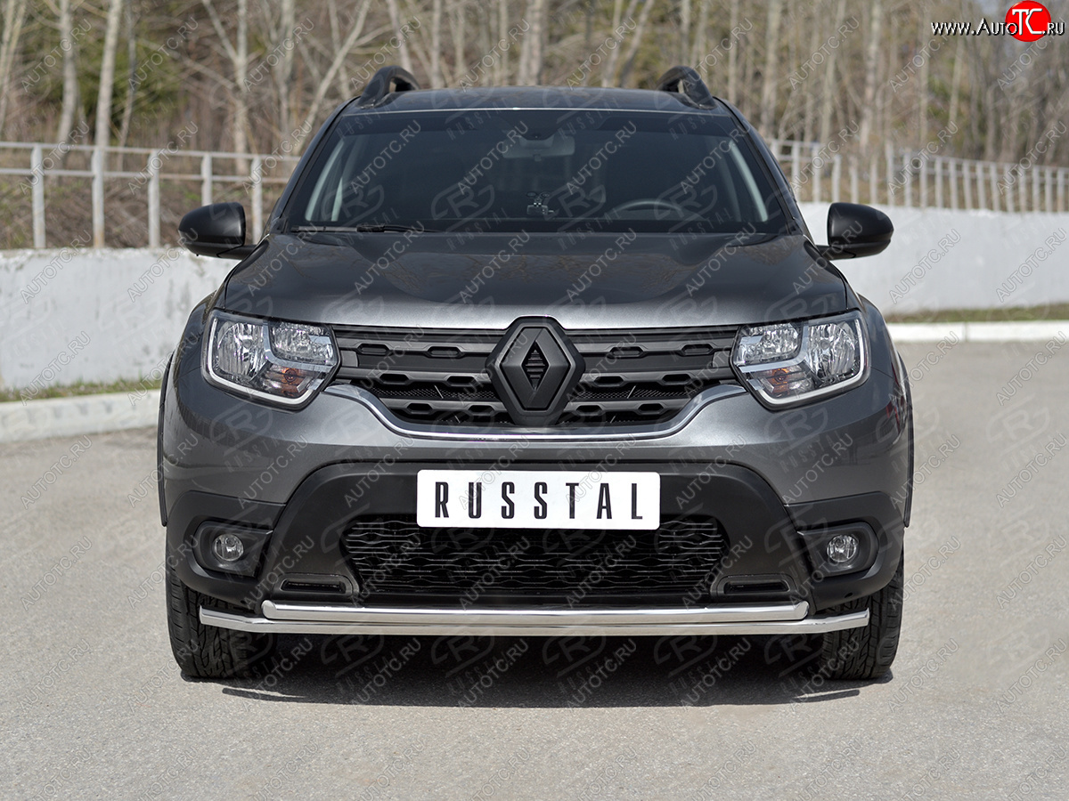 17 849 р. Защита переднего бампера (2 трубы Ø42 мм, нержавейка) SLITKOFF Renault Duster HM (2020-2024)  с доставкой в г. Йошкар-Ола